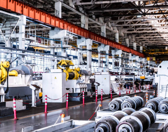 Interior of workshop in a plant that manufactures agricultural equipment